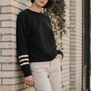 Electric & Rose Black Sweatshirt with Rainbow Stripe Sleeves XS